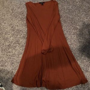 Burnt orange, ribbed, flowy, long sleeve dress
